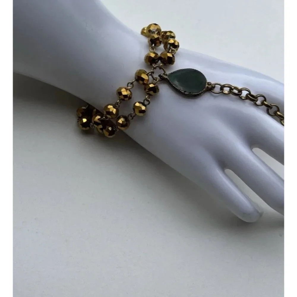 Vintage Green resin earrings bronze resin earrings matching bracelet Sz 7